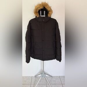 Wantdo Men's Winter Hooded Puffer Jacket Faux Fur Hood Black Size 3XL New